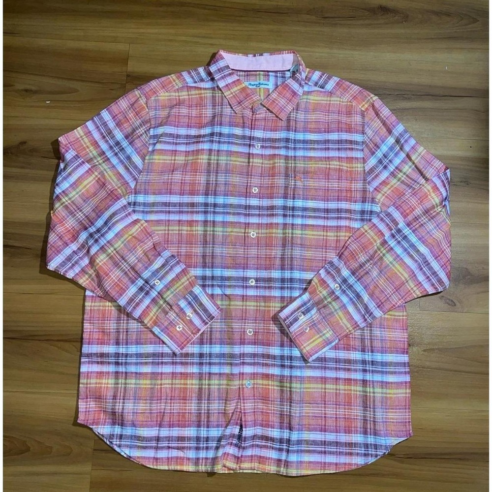 Mens Tommy Bahamas Island Zone Linen Blend Plaid Button Down Pocket Shirt